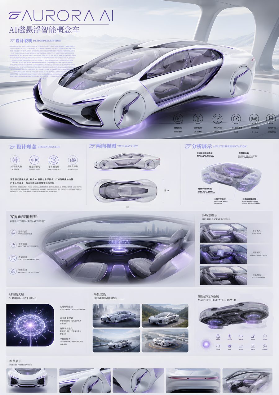 AURORA AI 磁悬浮智能概念车展板